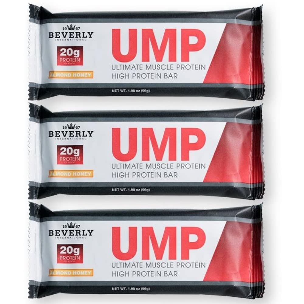 Beverly International UMP Almond Honey High Protein Bars - 20g Protein, 8g Fiber, All Natural Ingredients - 12 Pack