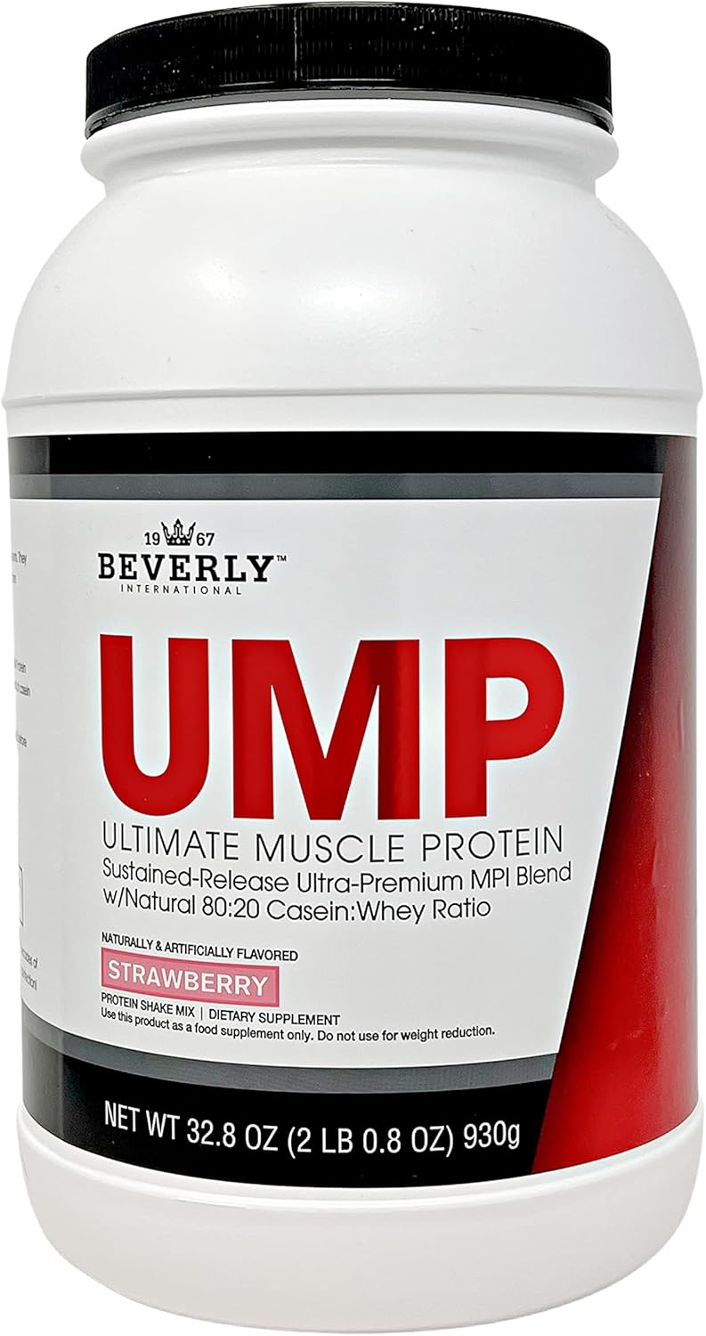 Beverly International UMP Protein Powder, Strawberry Flavor, 32.8 oz - Whey-Casein Blend for Lean Muscle, Digestion-Friendly, No Bloating.