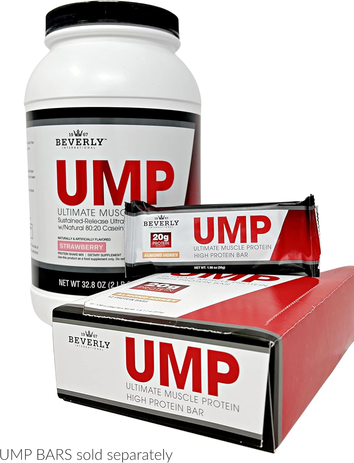 Beverly International UMP Protein Powder, Strawberry Flavor, 32.8 oz - Whey-Casein Blend for Lean Muscle, Digestion-Friendly, No Bloating.