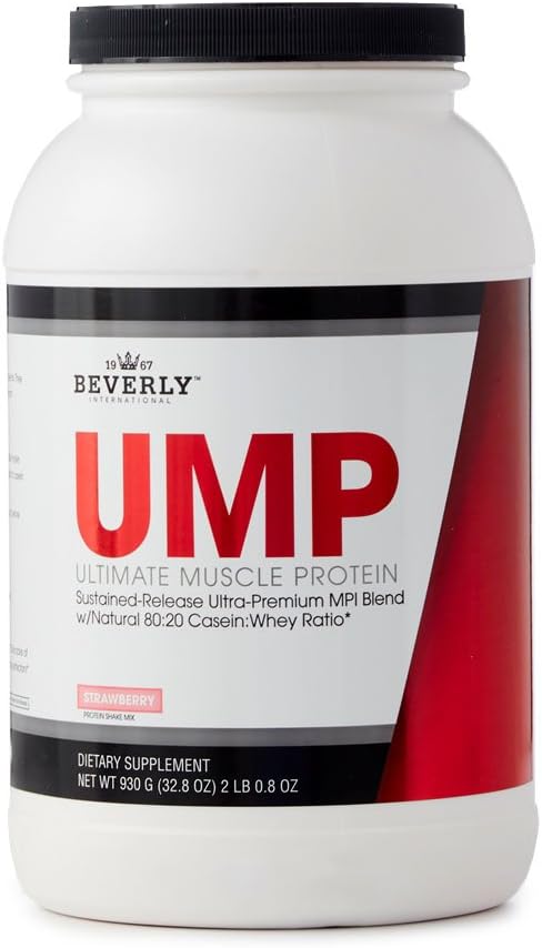 Beverly International UMP Protein Powder, Strawberry Flavor, 32.8 oz - Whey-Casein Blend for Lean Muscle, Digestion-Friendly, No Bloating.