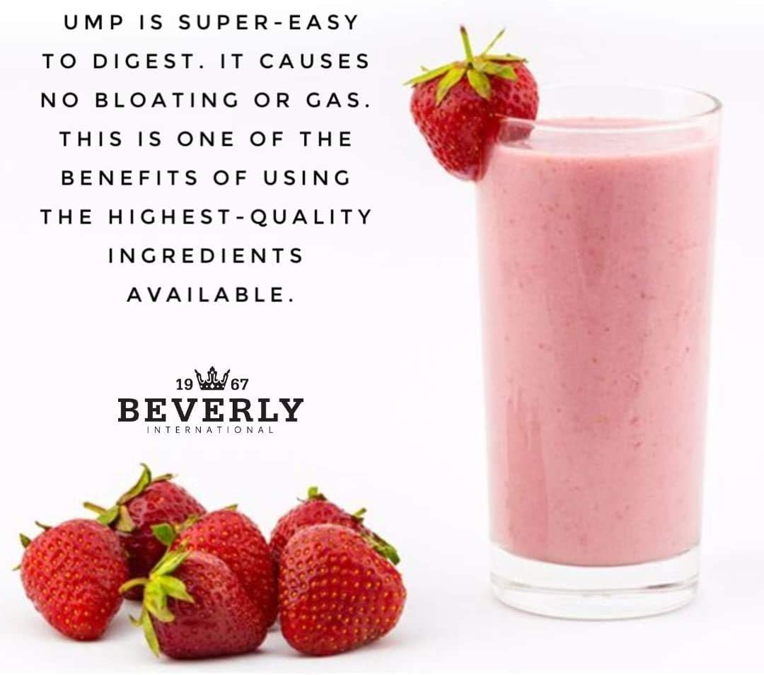 Beverly International UMP Protein Powder, Strawberry Flavor, 32.8 oz - Whey-Casein Blend for Lean Muscle, Digestion-Friendly, No Bloating.