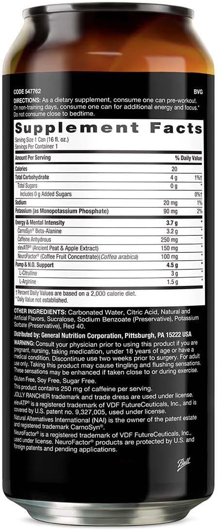 BEYOND RAW LIT Ready to Drink Cans - Jolly Rancher Watermelon Flavor - 12 Pack with Caffeine, L-Citrulline, Beta-Alanine
