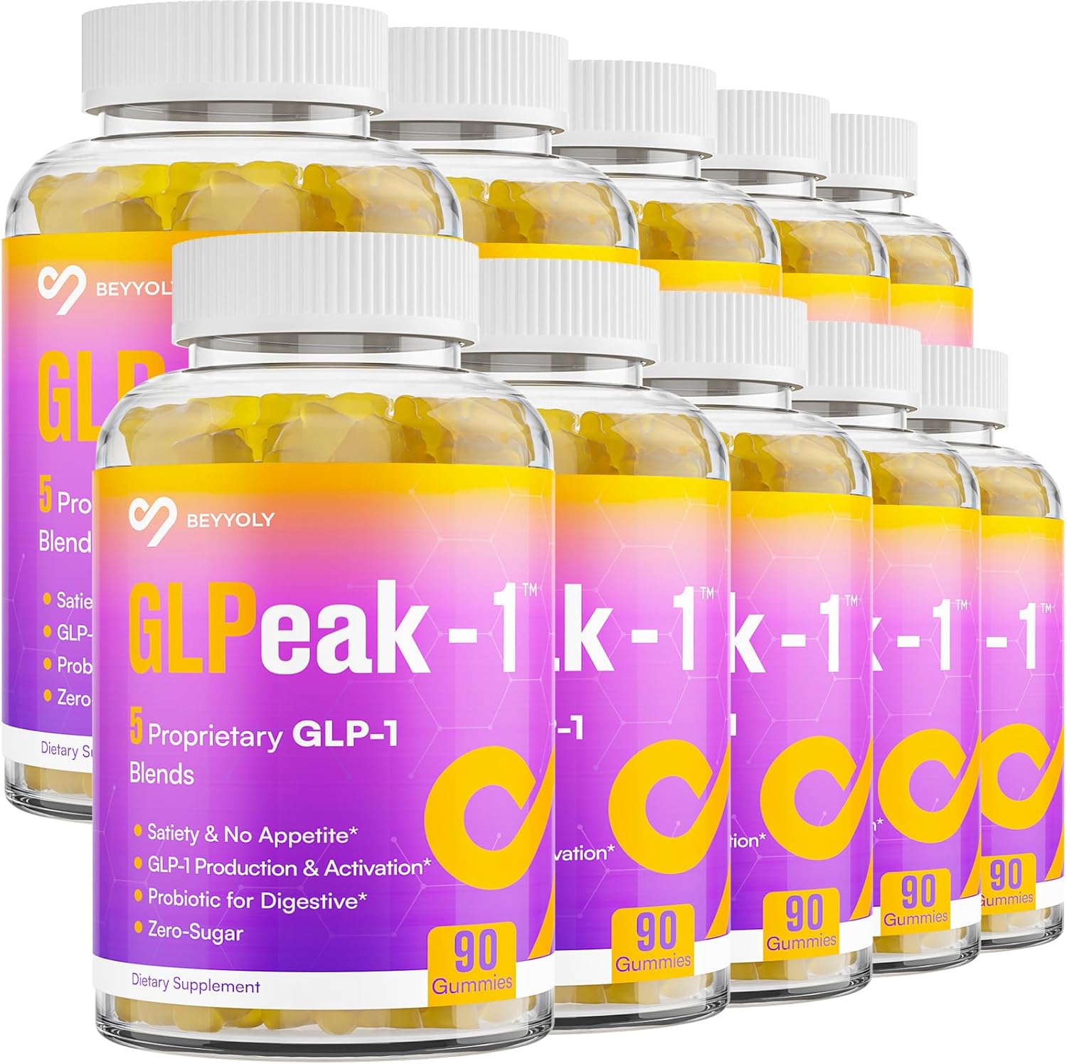 Beyyoly GLP-1 Gummy Supplement with Akkermansia Probiotic, Berberine, and Fiber Support - Yuzu Flavor, Zero-Sugar - 10 Pack for Women and Men