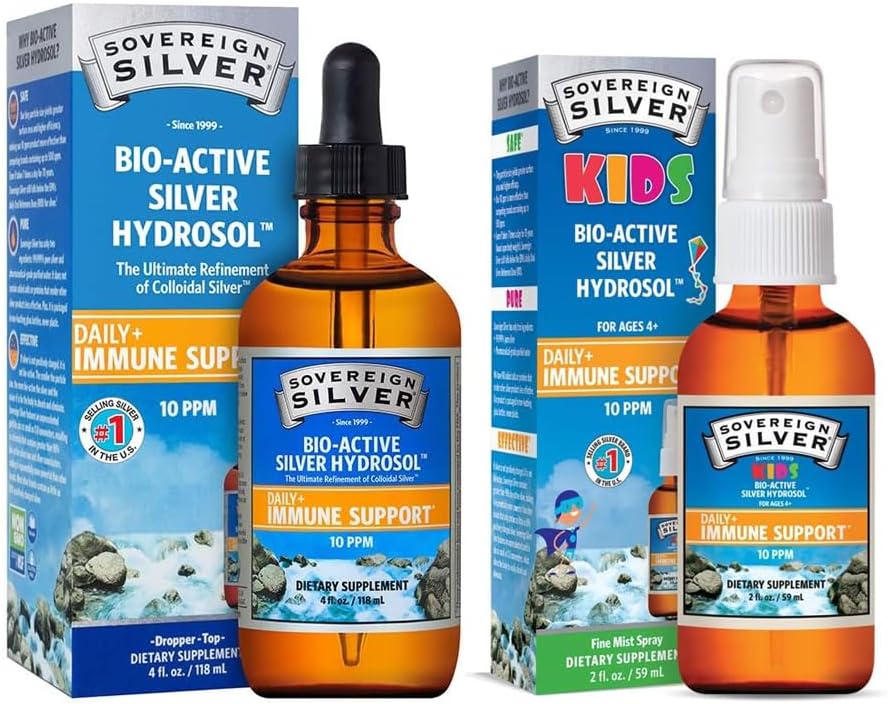 Bio-Active Silver Hydrosol Family Bundle for Immune Support - Dropper & Fine Mist - 4 oz & 2 oz