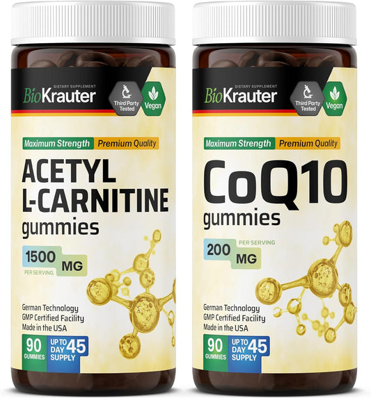 BIO KRAUTER Acetyl L-Carnitine and CoQ10 Gummies - 90 Count Each