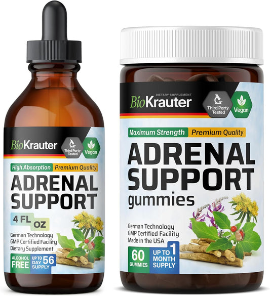 BIO KRAUTER Adrenal Support Set: 60 Gummies & 4 Fl. Oz. Tincture