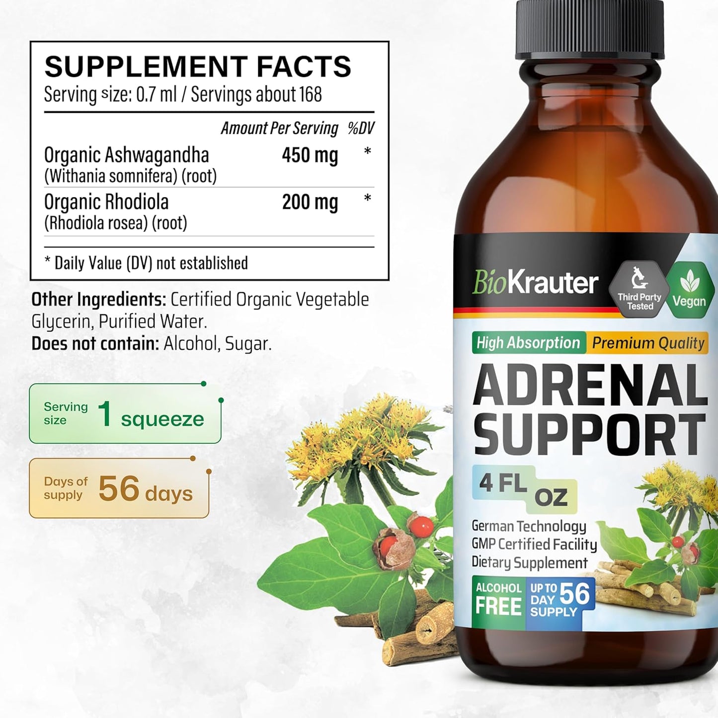 BIO KRAUTER Adrenal Support Set: 60 Gummies & 4 Fl. Oz. Tincture