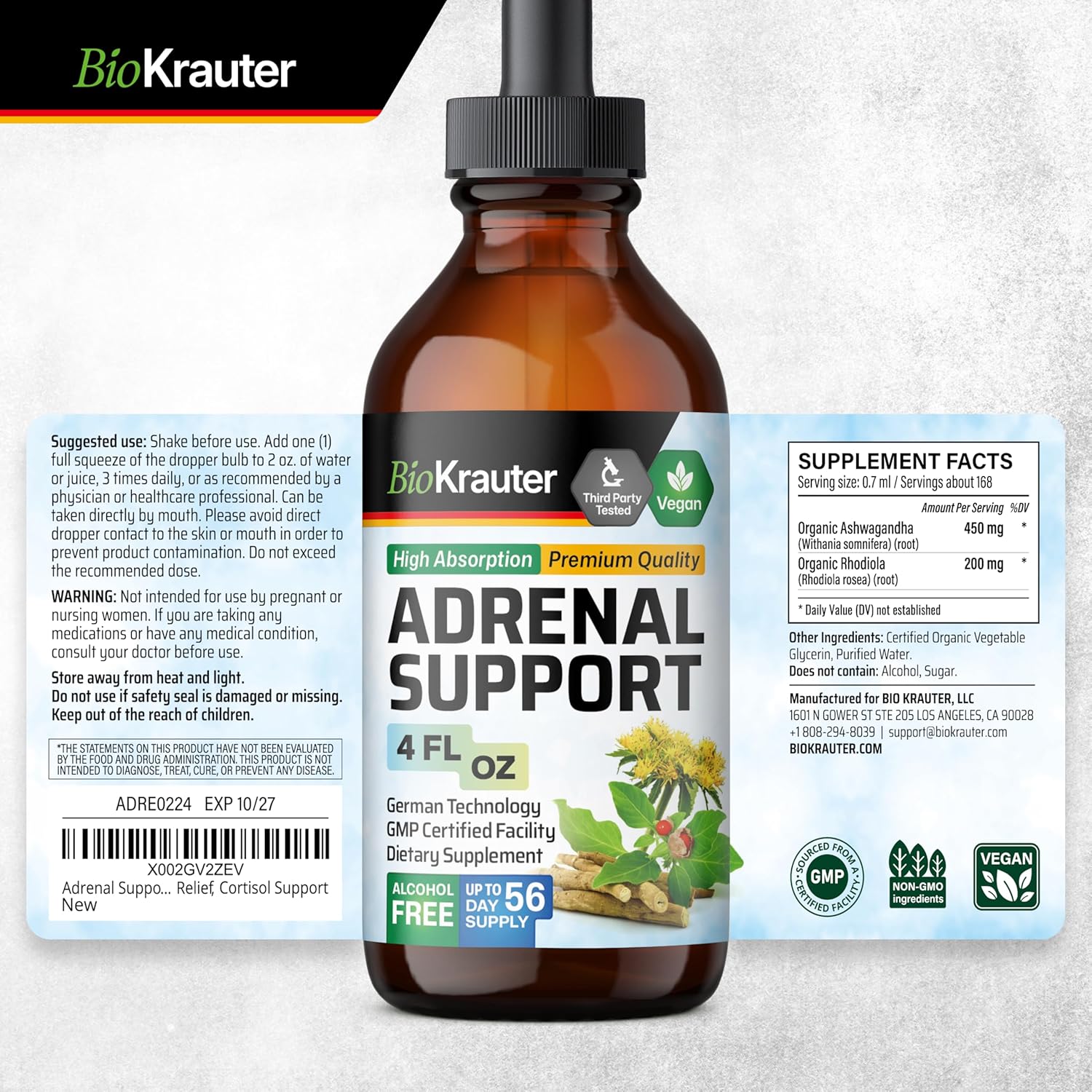 BIO KRAUTER Adrenal Support Set: 60 Gummies & 4 Fl. Oz. Tincture