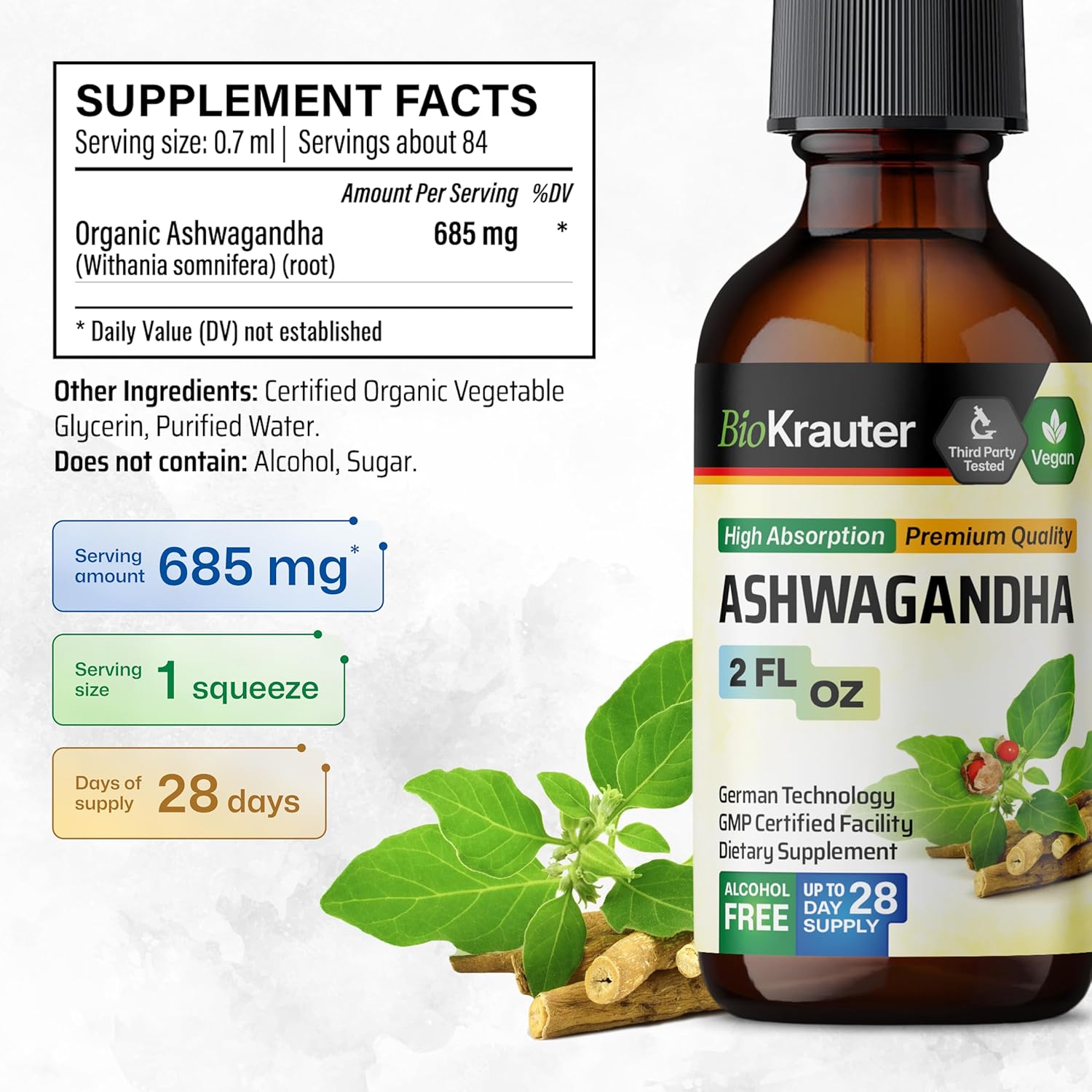 BIO KRAUTER Ashwagandha and Chamomile Tincture Bundle - 2 Fl. Oz. Each