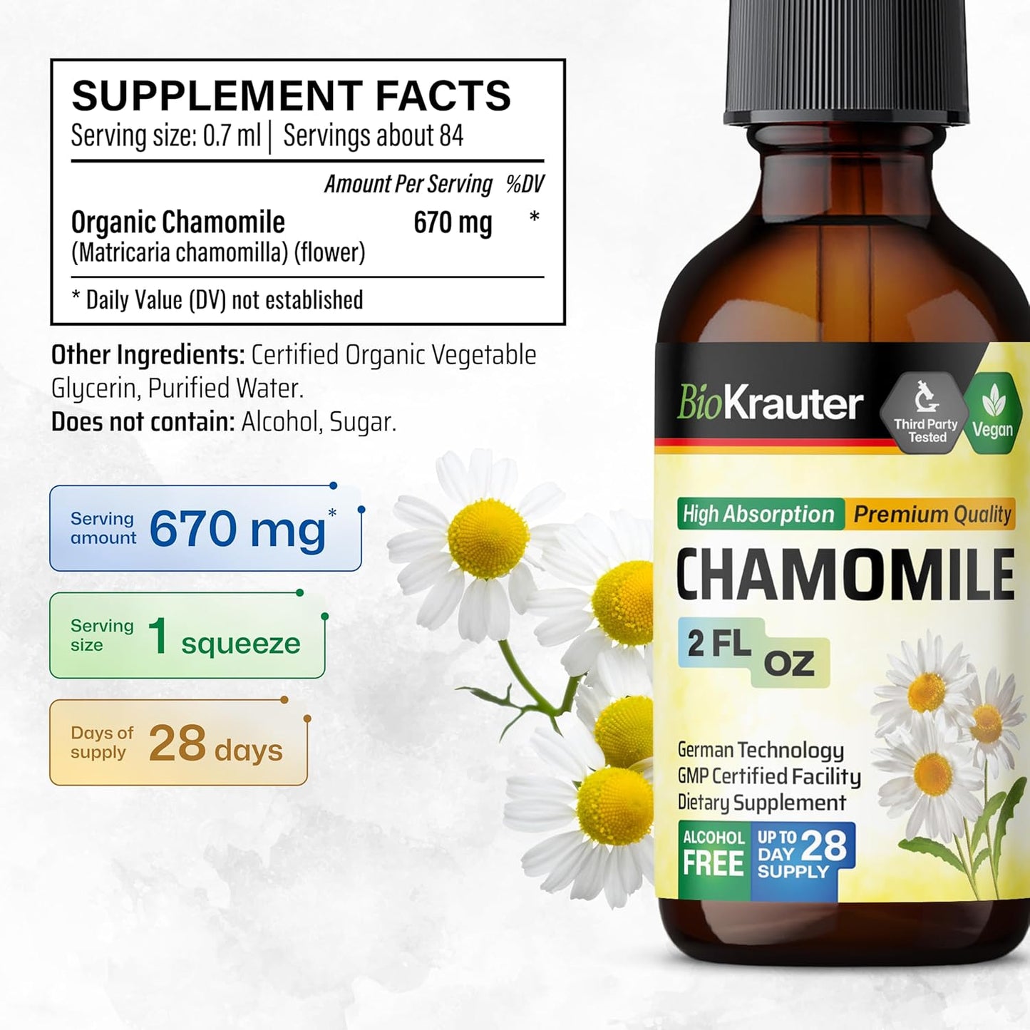 BIO KRAUTER Ashwagandha and Chamomile Tincture Bundle - 2 Fl. Oz. Each