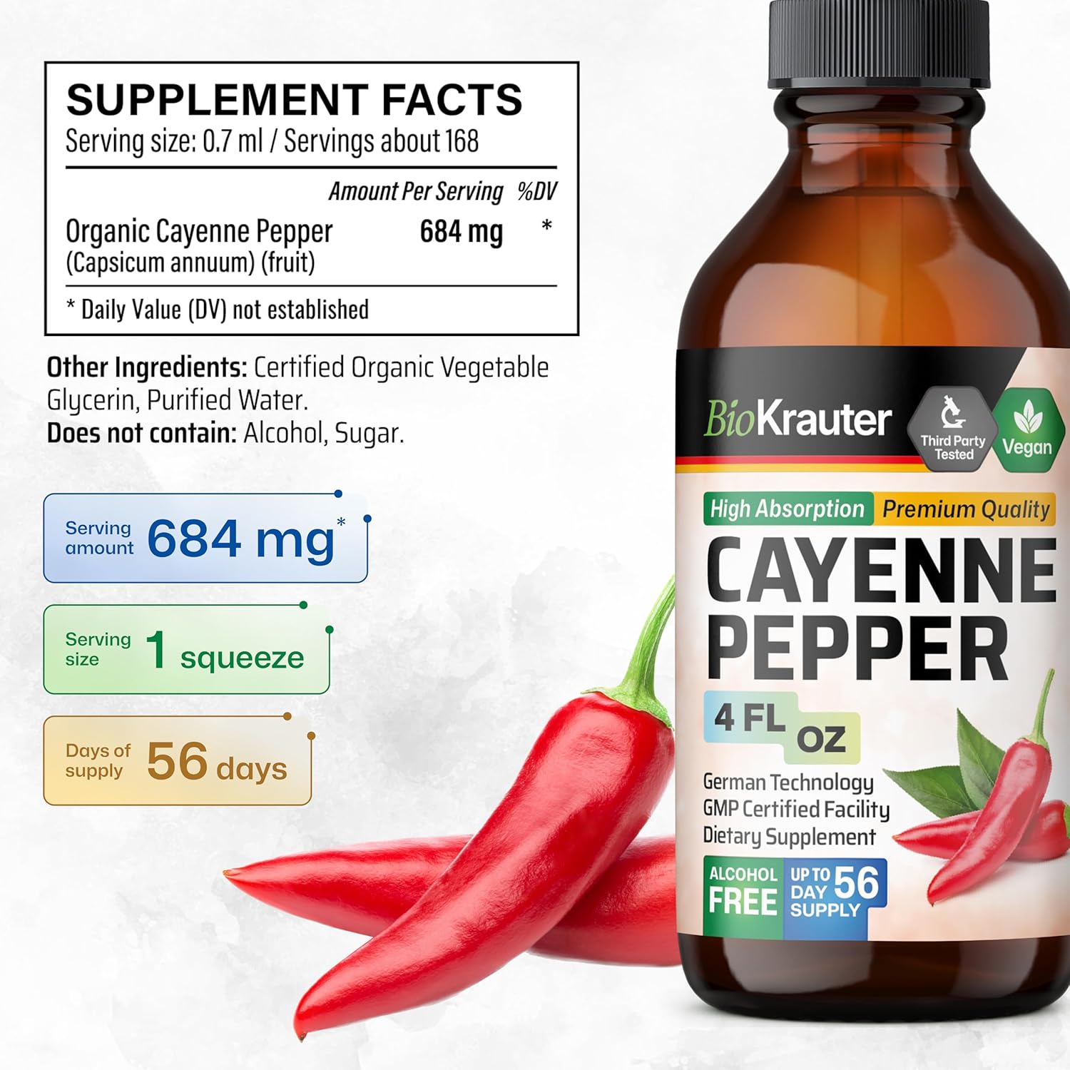 BIO KRAUTER Cayenne Pepper and Dandelion Tincture Bundle - 6 Fl. Oz.