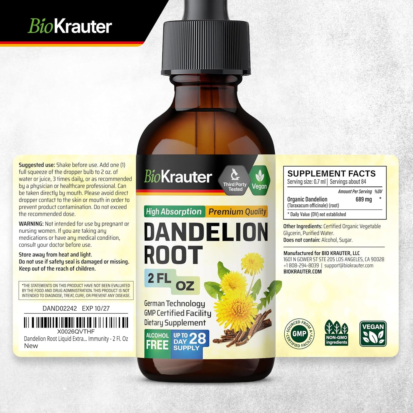BIO KRAUTER Cayenne Pepper and Dandelion Tincture Bundle - 6 Fl. Oz.