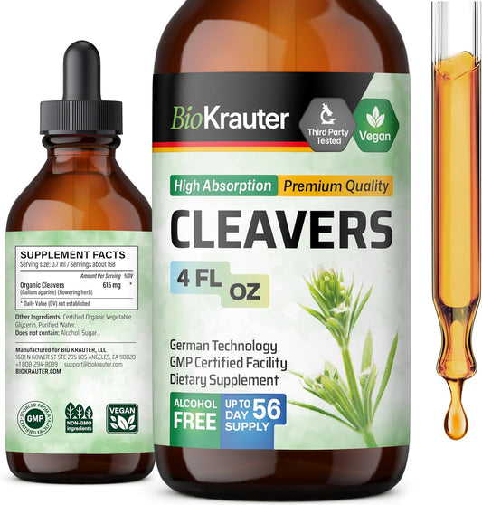 BIO KRAUTER Cleavers Herb Tincture Extract - Natural Alcohol and Sugar Free Detox - Vegan 4 Fl.Oz.