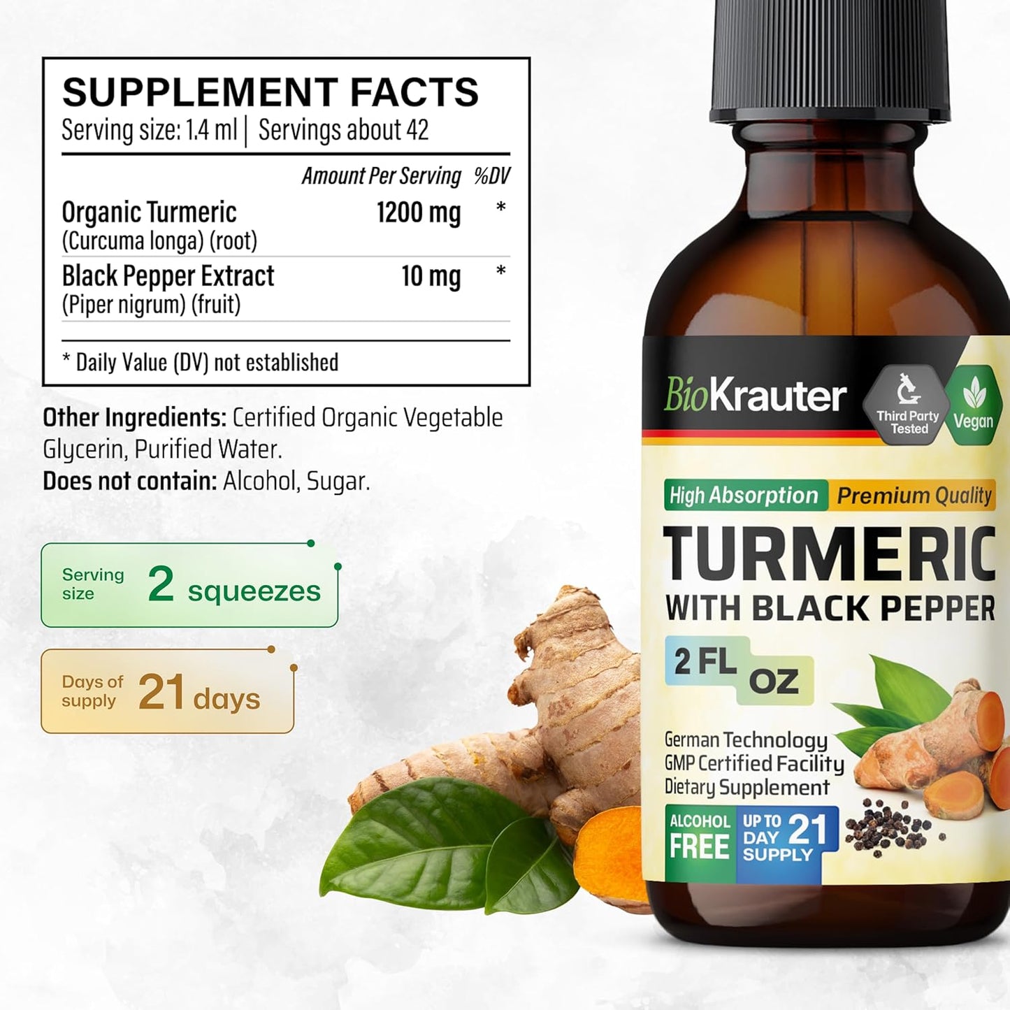 BIO KRAUTER Leg Cramps Capsules and Turmeric Tincture Bundle for Muscle Relief