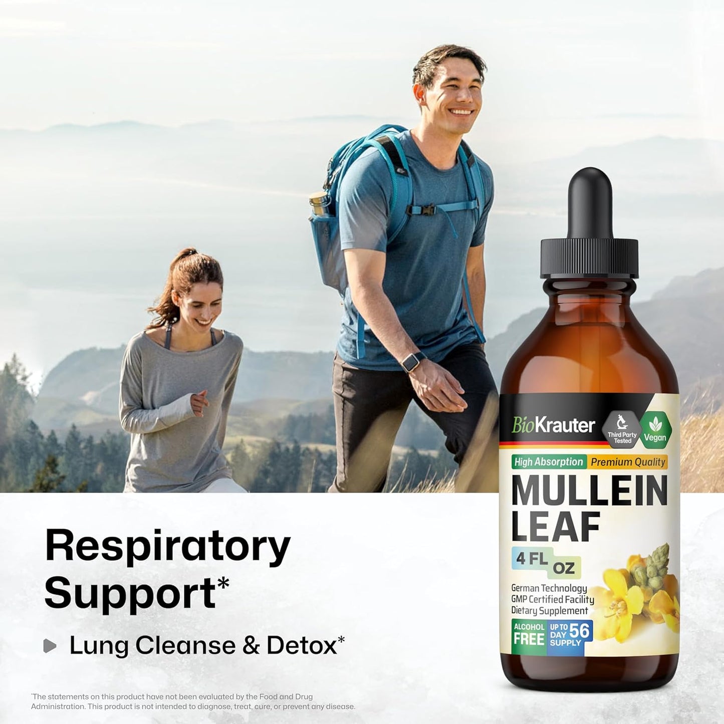BIO KRAUTER Lung Support Bundle: 60 Gummies & 4 Fl. Oz. Mullein Tincture for Respiratory Health
