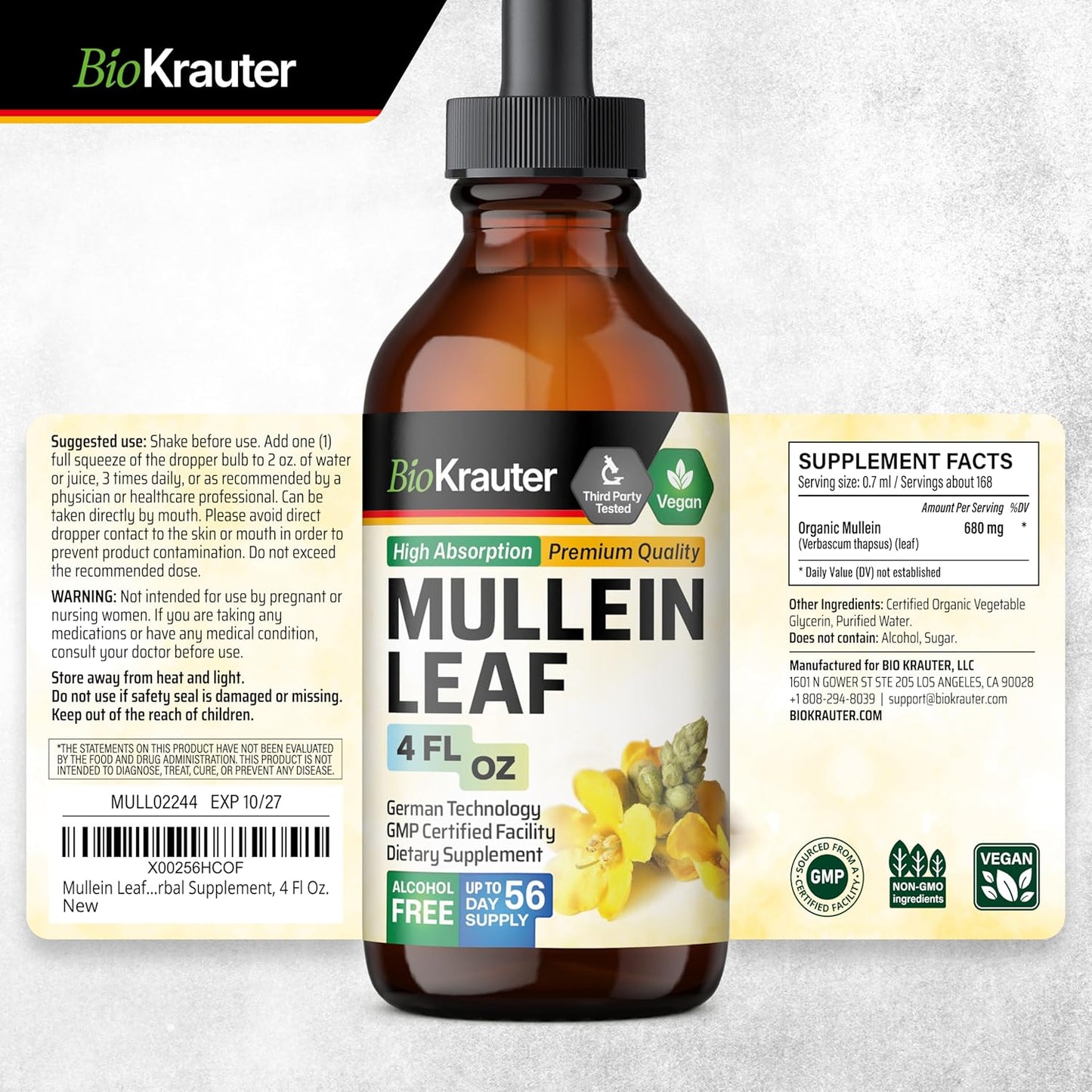 BIO KRAUTER Lung Support Bundle: 60 Gummies & 4 Fl. Oz. Mullein Tincture for Respiratory Health