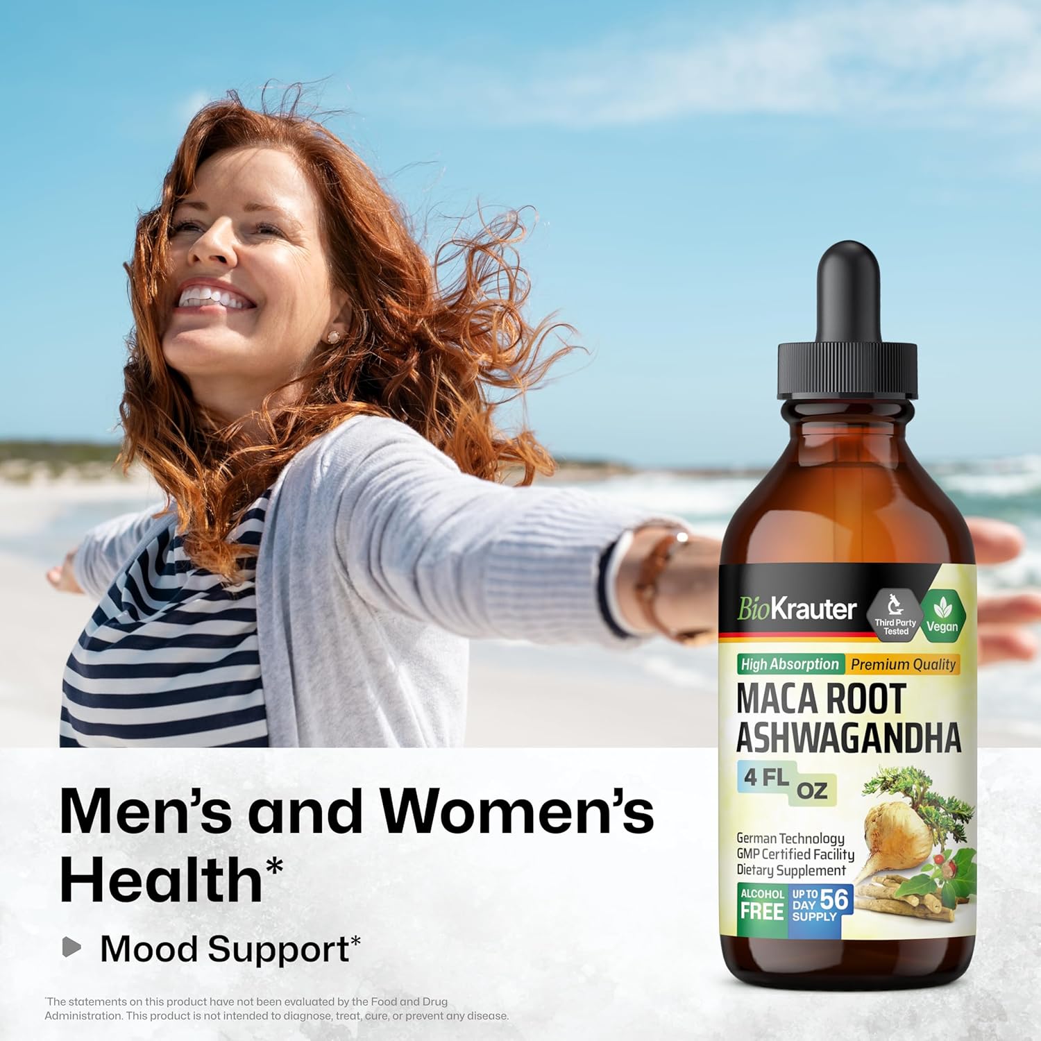 BIO KRAUTER Maca Ashwagandha and Turmeric Ginger Tinctures Bundle - 4 Fl. Oz. Each