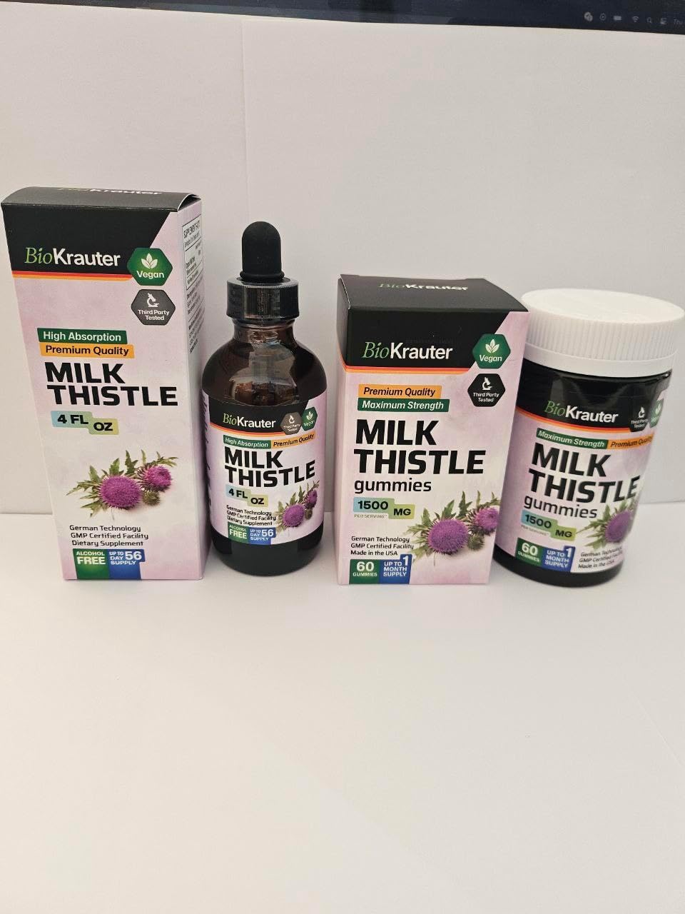 BIO KRAUTER Milk Thistle Gummies and Tincture Combo Pack - 60 Gummies & 4 Fl. Oz. Tincture