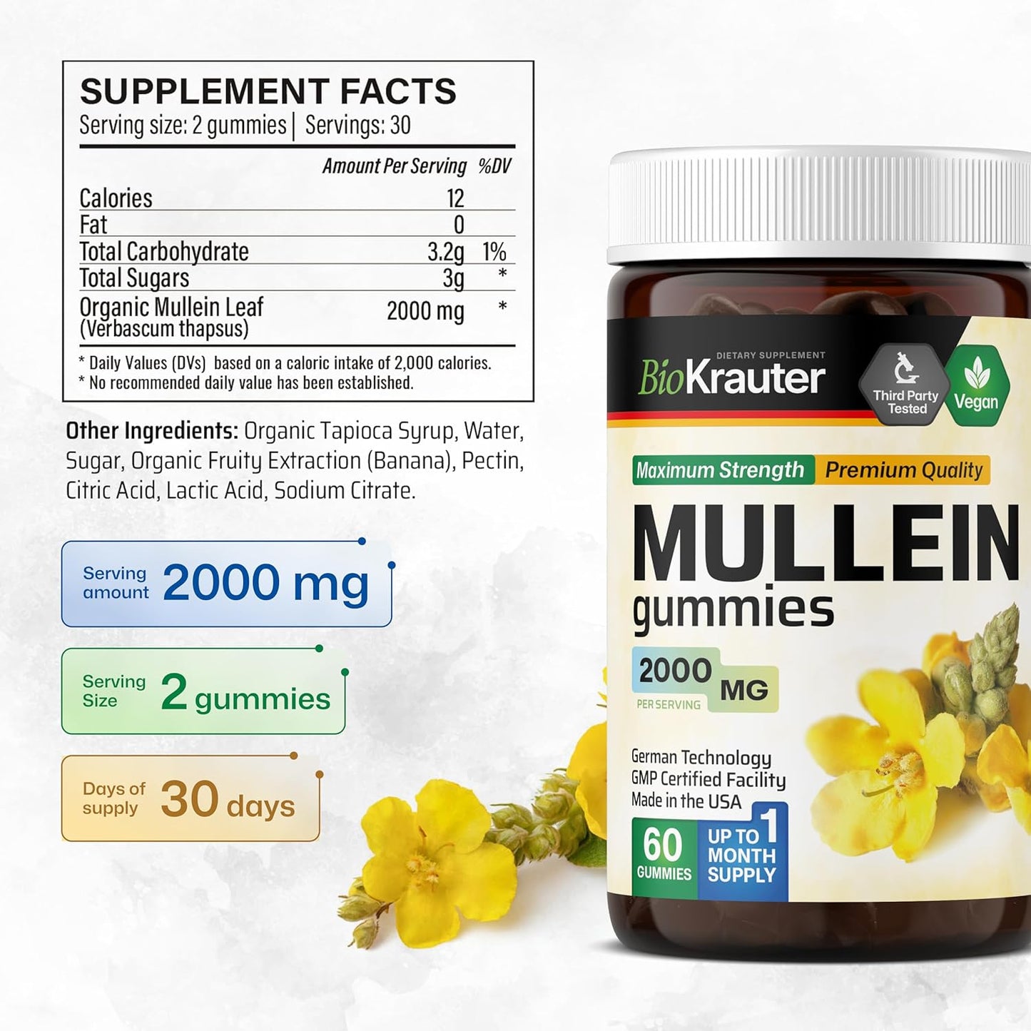 BIO KRAUTER Mullein and Lung Support Gummies - 120 Count
