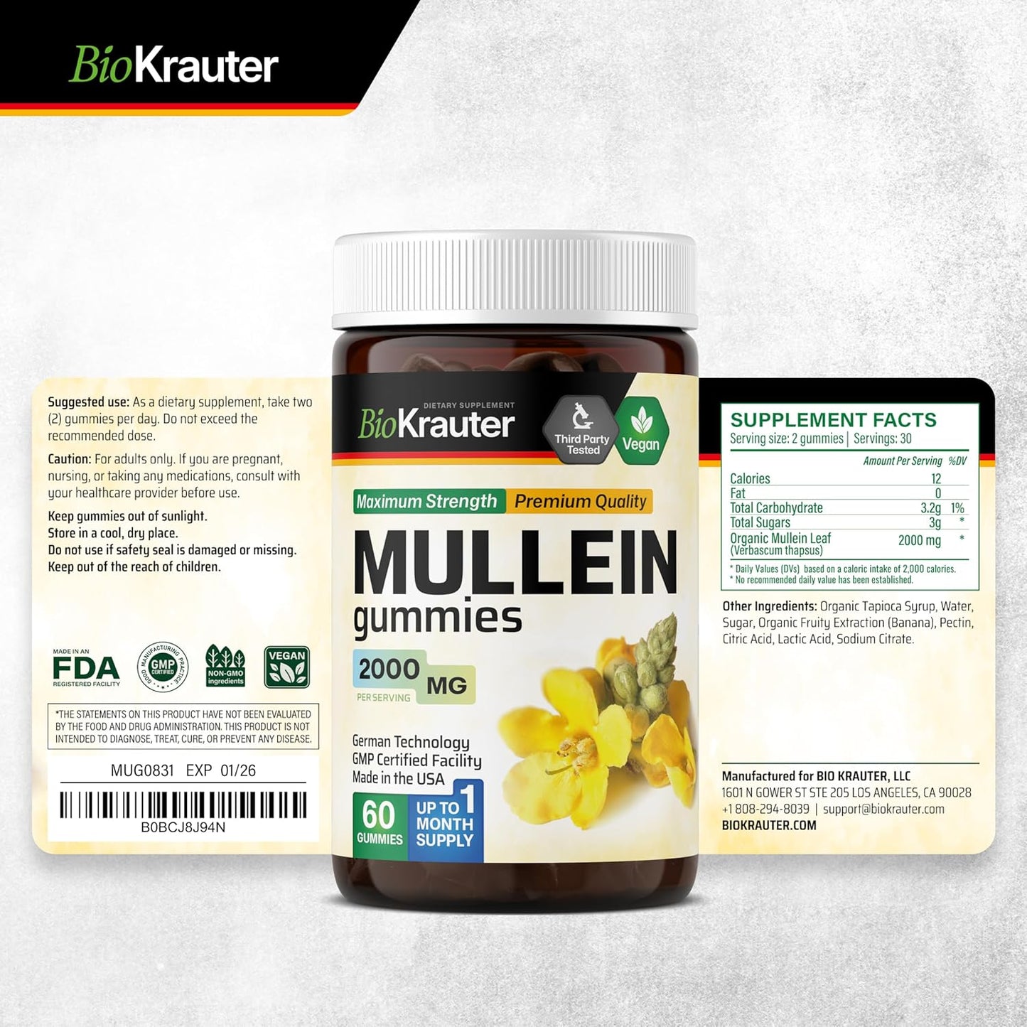 BIO KRAUTER Mullein and Lung Support Gummies - 120 Count