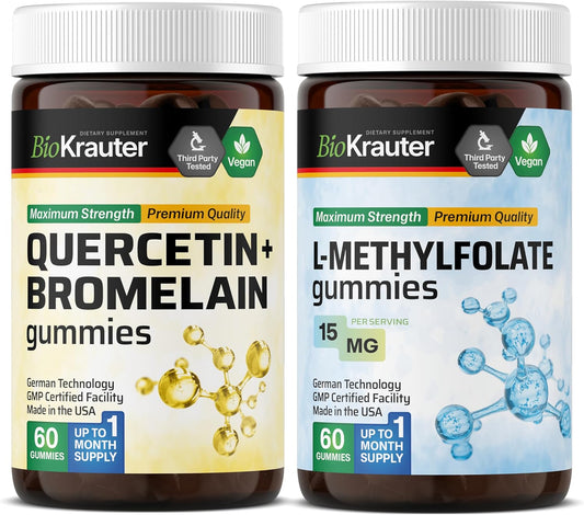 BIO KRAUTER Quercetin, Bromelain, and L-Methylfolate Gummies Combo Pack - 120 Gummies in Total