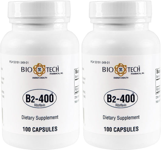 Bio-Tech Pharmacal B2-400 Riboflavin 200 Capsules, 400 mg, Pack of 2