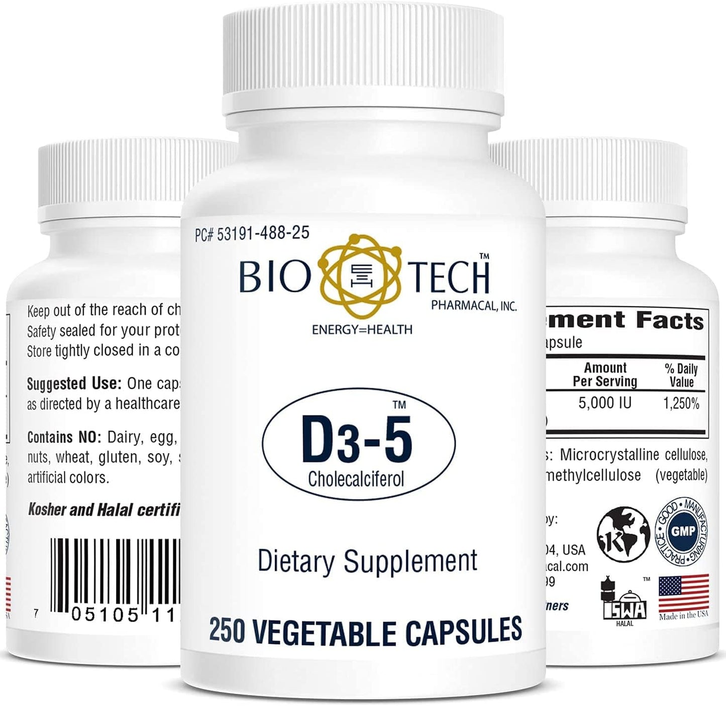 Bio-Tech Pharmacal Vitamin D3-5 5,000 IU Capsules - 250 Vegetarian Capsules