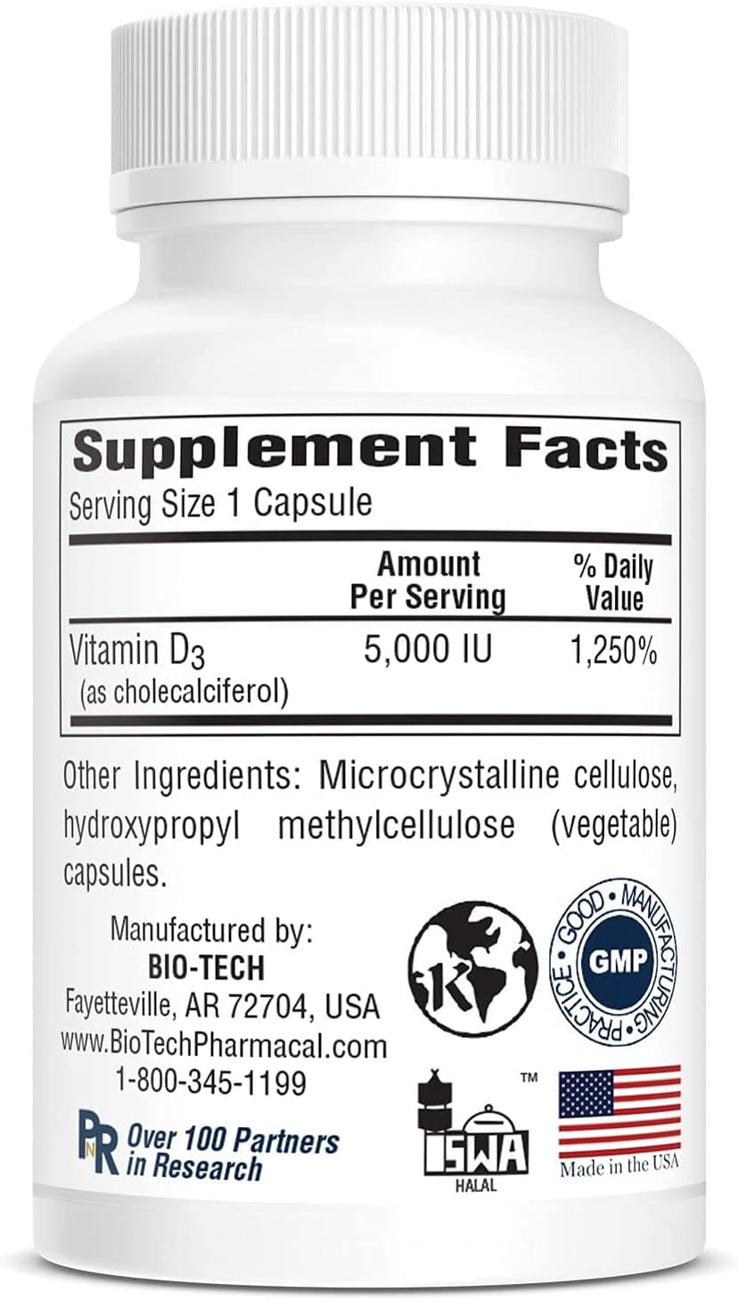 Bio-Tech Pharmacal Vitamin D3-5 5,000 IU Capsules - 250 Vegetarian Capsules
