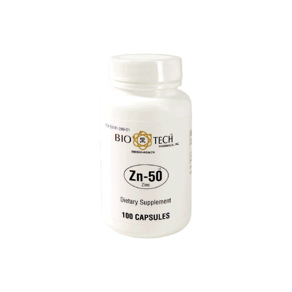 Bio-Tech Pharmacal Zinc Gluconate 50 mg Capsules - 100 Count Pack for Immune Support and Health