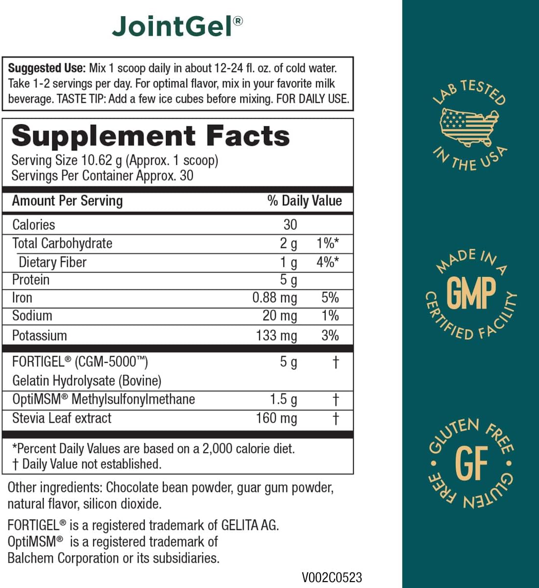 Bioactive Collagen Peptides + MSM Joint Gel Formula for Flexibility and Cartilage Support - Super Chocolate Powder with Dual Action - 30 Servings