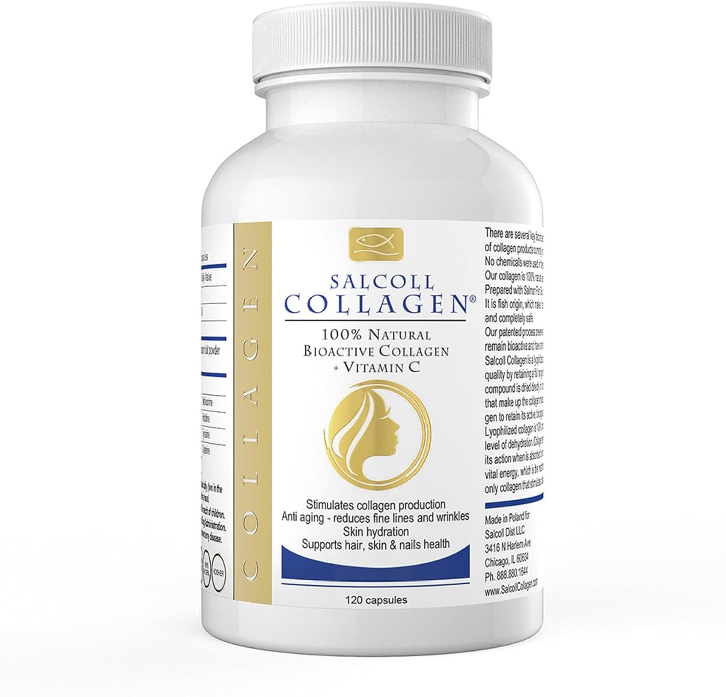 Bioactive Marine Collagen Capsules for Skin, Hair, Nails. Anti-Aging Supplement for Women & Men - 120 Capsules, One Month Supply