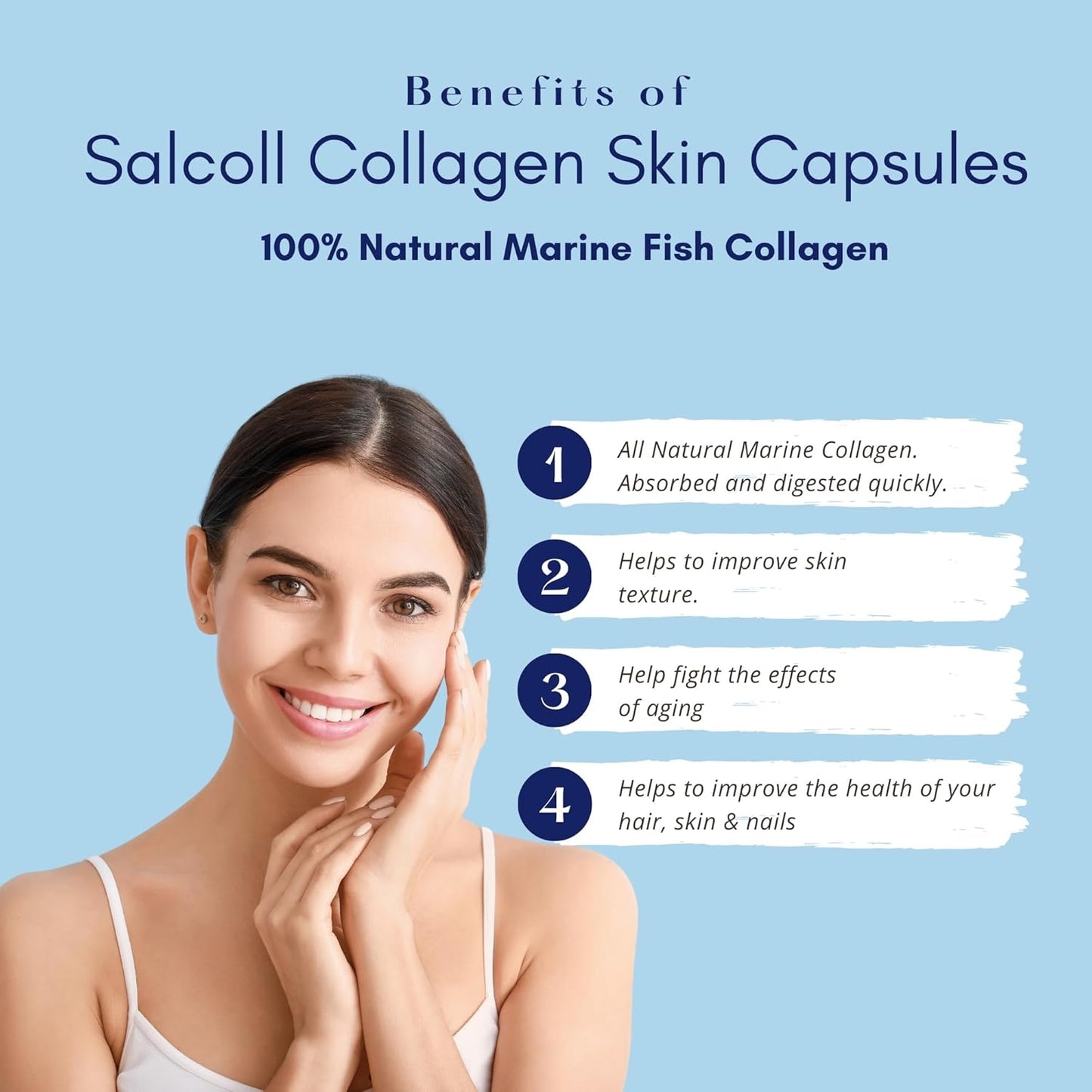 Bioactive Marine Collagen Capsules for Skin, Hair, Nails. Anti-Aging Supplement for Women & Men - 120 Capsules, One Month Supply
