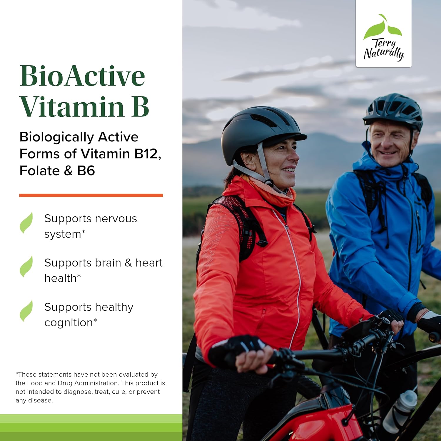 BioActive Vitamin B Complex Supplement with Folate & Calcium - Supports Heart Health and Nervous System Function - 60 Capsules (Pack of 2) by Terry Naturally