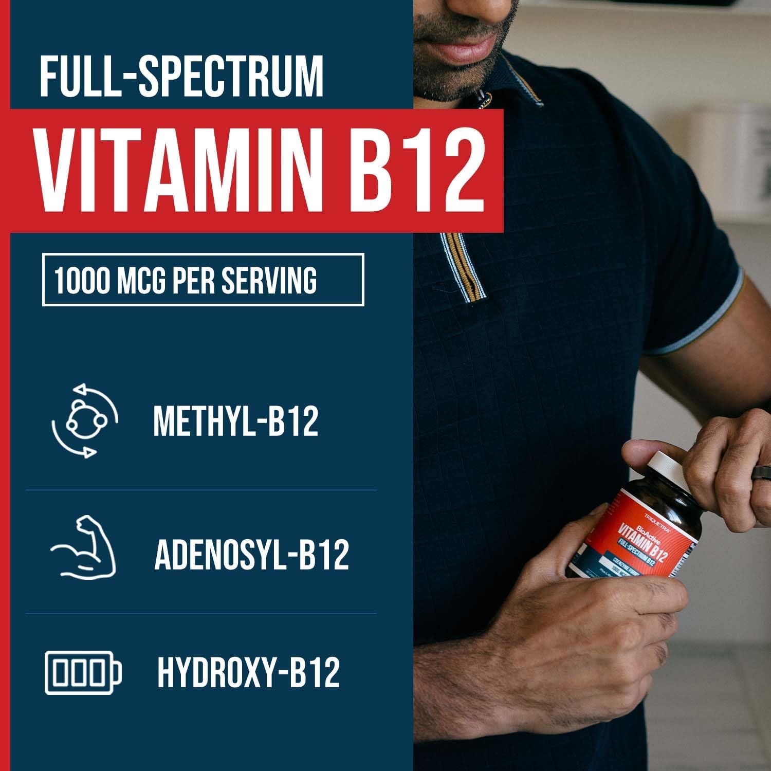 BioActive Vitamin B12 1000mcg with Methylfolate | Supports Energy, Mood & B12 Levels | Vegan & Non-GMO | 60 Servings
