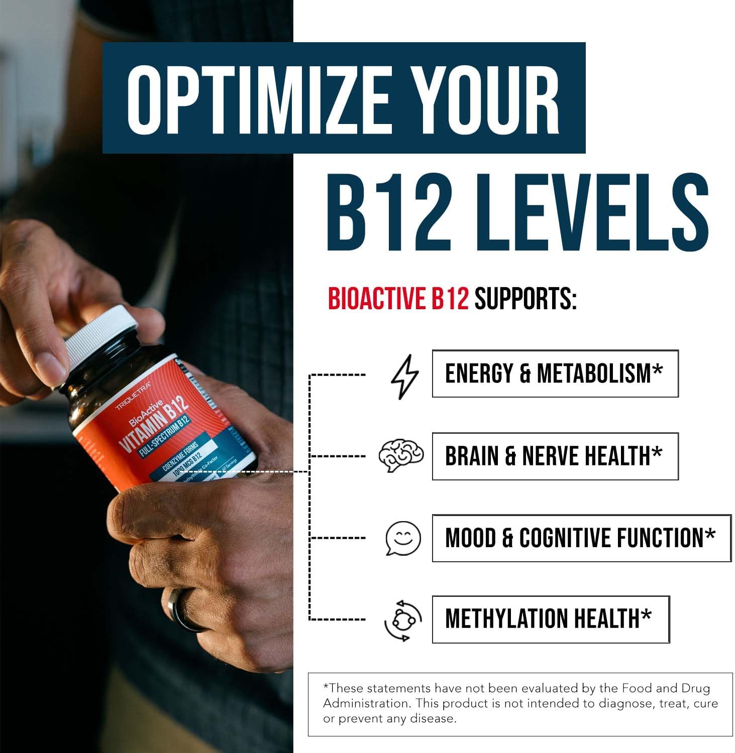BioActive Vitamin B12 1000mcg with Methylfolate | Supports Energy, Mood & B12 Levels | Vegan & Non-GMO | 60 Servings