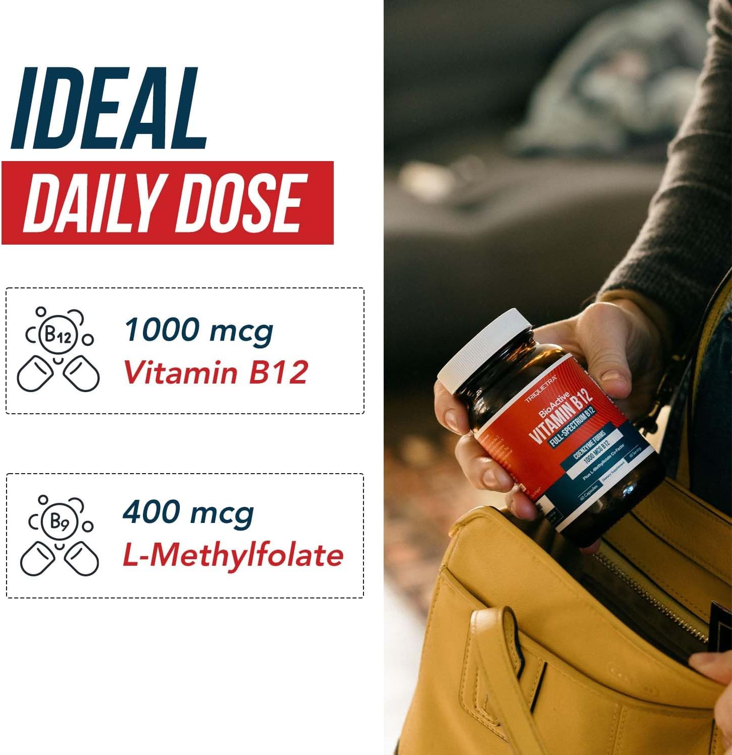 BioActive Vitamin B12 1000mcg with Methylfolate | Supports Energy, Mood & B12 Levels | Vegan & Non-GMO | 60 Servings