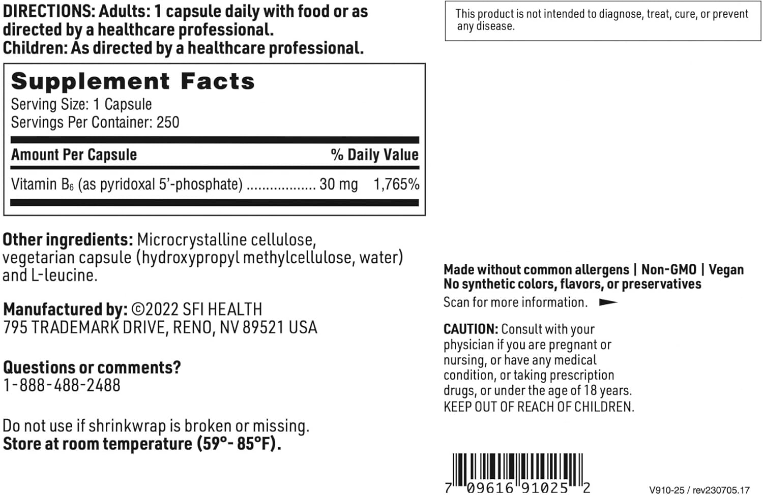 Bioactive Vitamin B6 Pyridoxal-5-Phosphate Capsules for Metabolic & Liver Support by Klaire Labs - 30mg (100 Count)