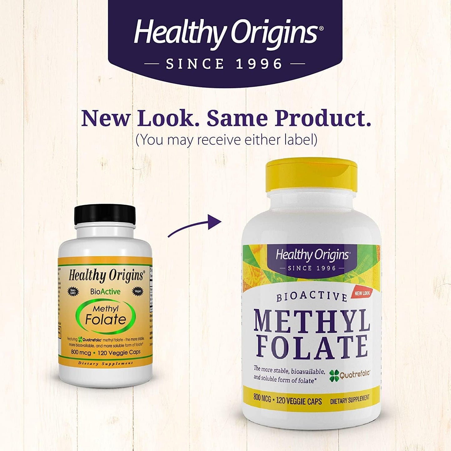 Bioavailable Methyl Folate Supplement with Quatrefolic - 800 mcg - Vegan, Non-GMO, Gluten-Free - 120 Veg Caps