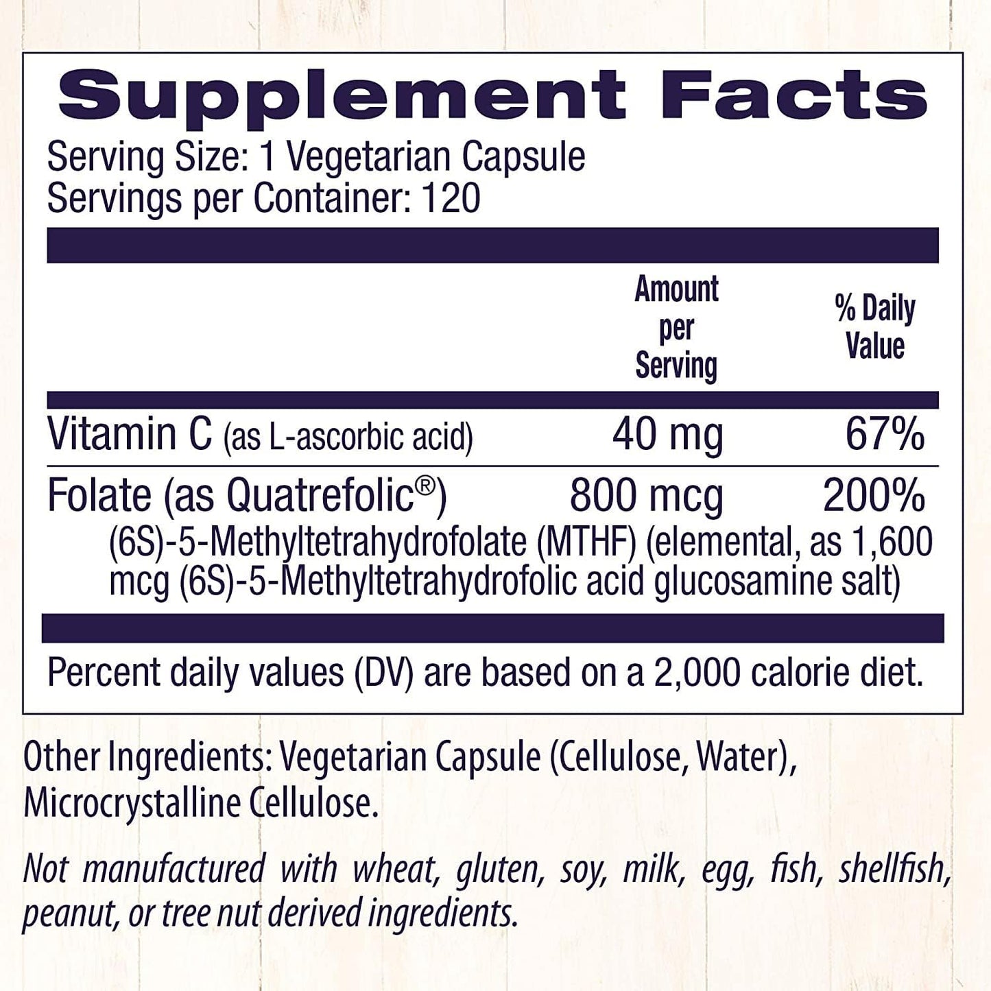 Bioavailable Methyl Folate Supplement with Quatrefolic - 800 mcg - Vegan, Non-GMO, Gluten-Free - 120 Veg Caps