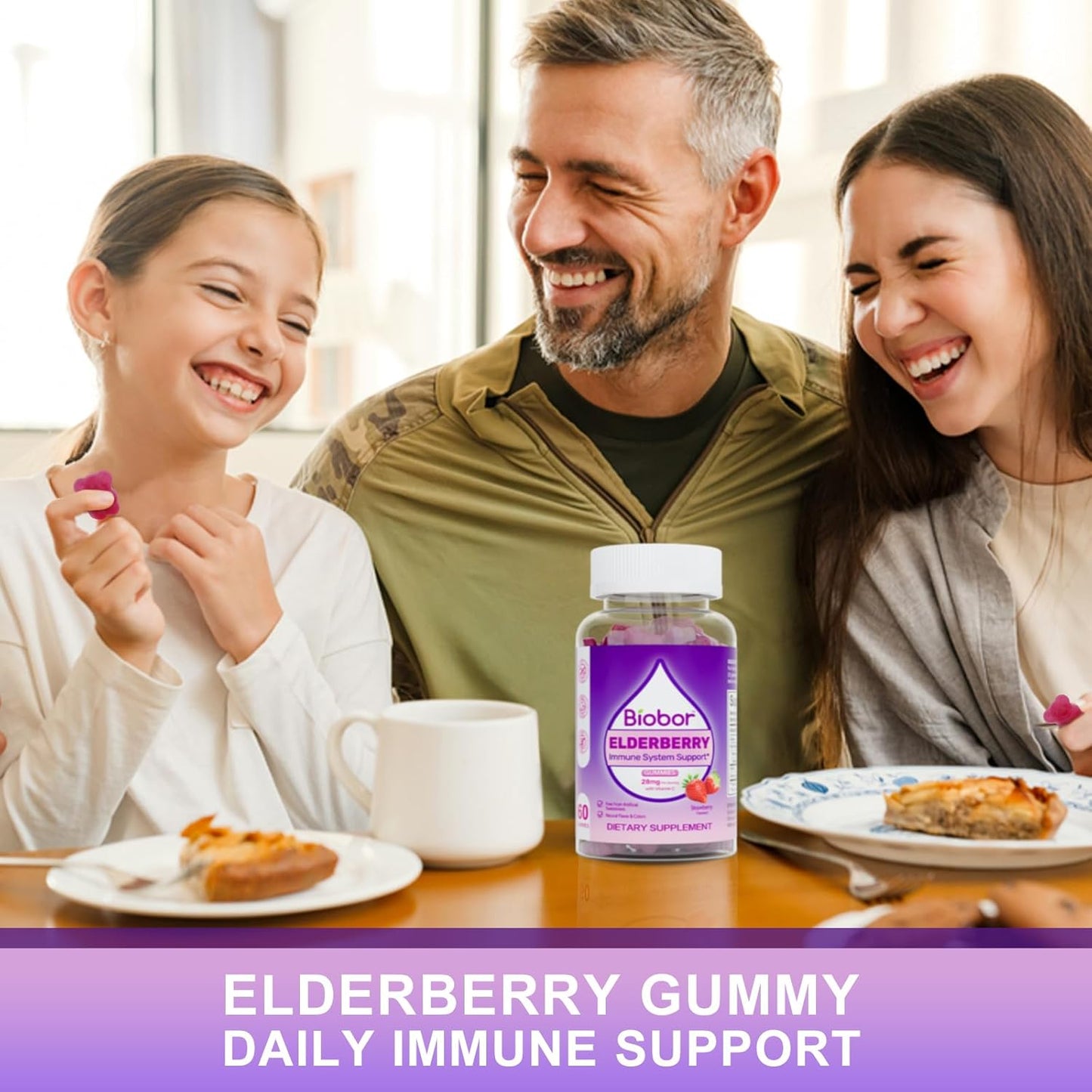 Biobor Elderberry Gummies with Vitamin C for Immune Support - Gluten Free Vegan Supplement for Adults and Kids (Strawberry, 60 Count) - BoostGo Australia