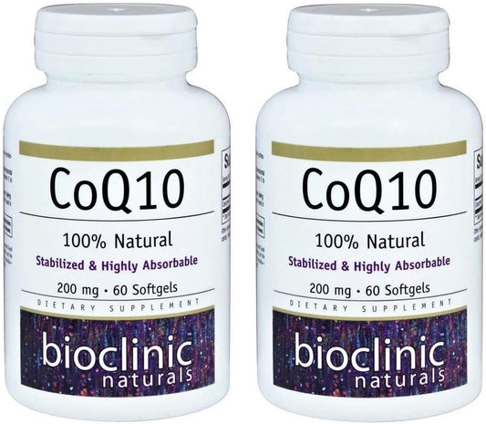 Bioclinic Naturals CoQ10 200mg 60 Softgels - Twin Pack for Heart Health and Energy Support
