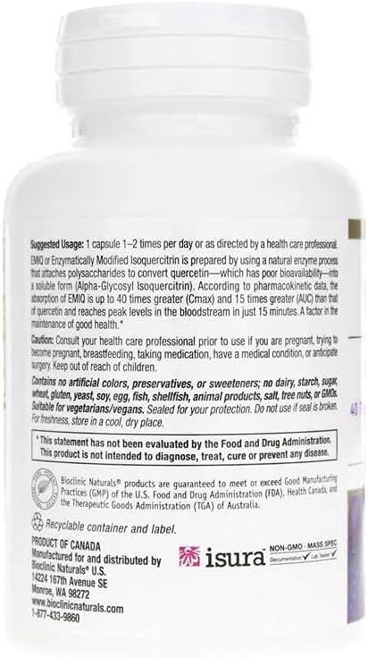 Bioclinic Naturals EMIQ Activated Quercetin Supplement - 60 Vegetarian Capsules