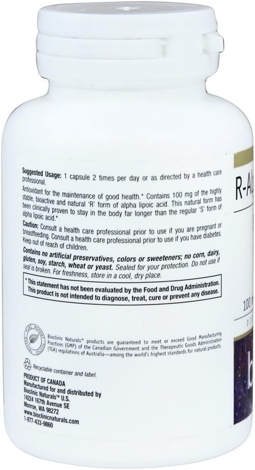 Bioclinic Naturals R-Alpha-Lipoic Acid 100mg - 60 Vegetarian Capsules