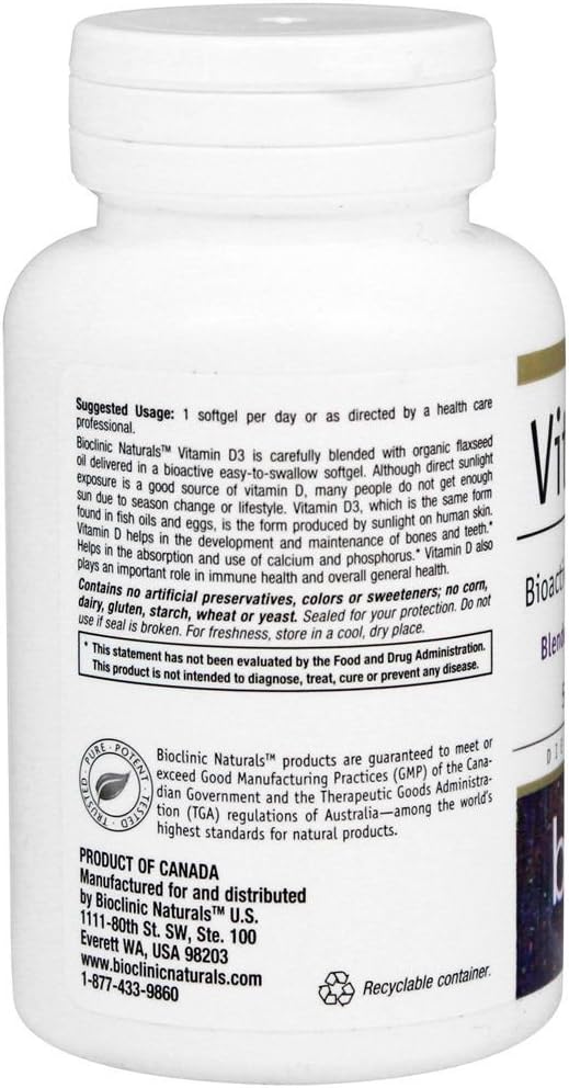 Bioclinic Naturals Vitamin D3 5000 IU Softgels - 180 Count