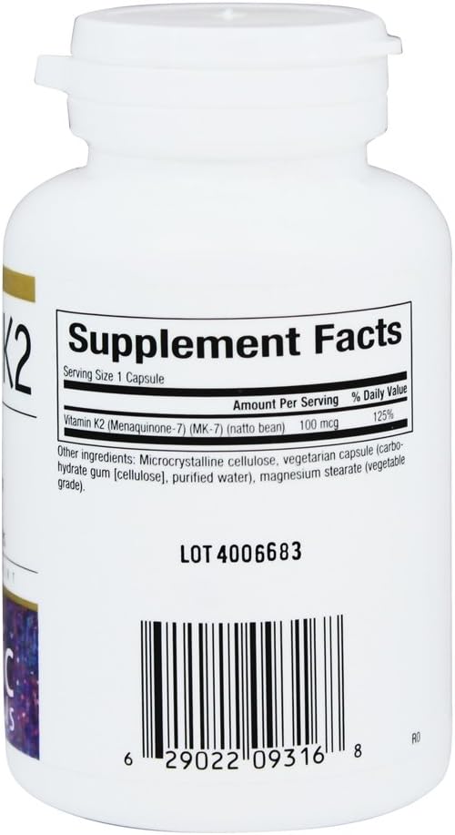 Bioclinic Naturals Vitamin K2 Supplement - 100 mcg - 90 Vegetarian Capsules