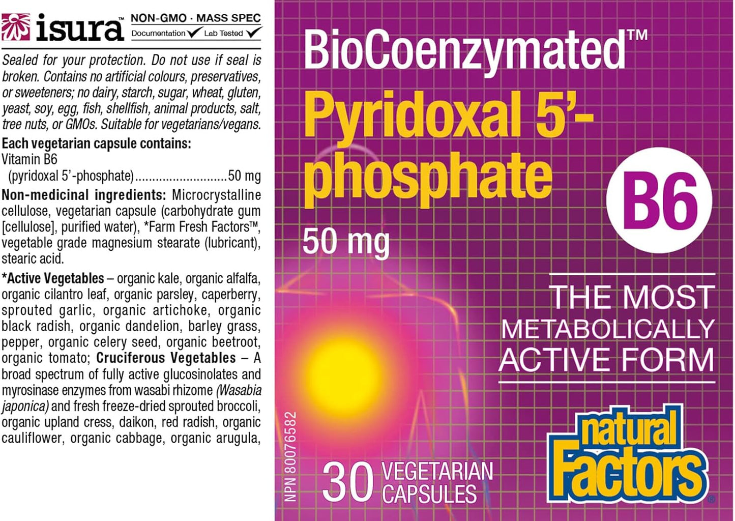 BioCoenzymated Pirodoxal 5'-Phosphate 50mg Capsules - Natural Factors - 30 Count