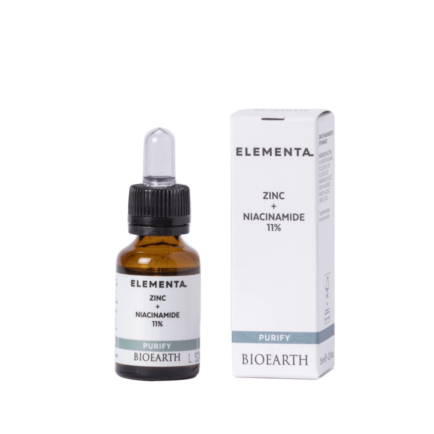 Bioearth Elementa PURIFY Face Serum: Zinc & 11% Niacinamide, Balancing & Purifying, Vegan, AIAB Certified - 15ml