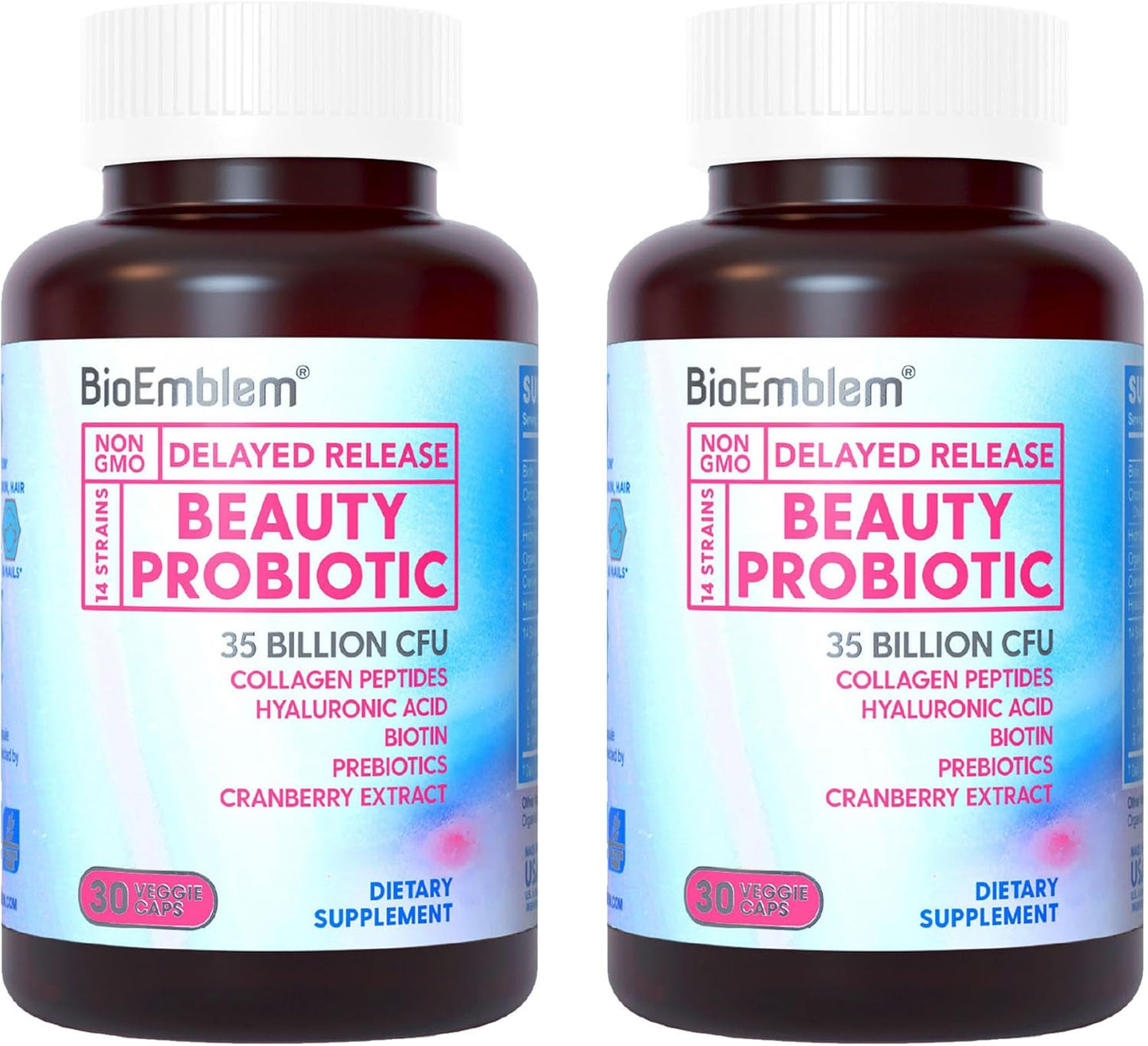 BioEmblem Beauty Probiotics for Women - 35 Billion CFU, 14 Strains with Biotin, Collagen, Prebiotics - Digestive, Hair, Skin, Nails - Vaginal Probiotics - Shelf Stable - 60 Capsules