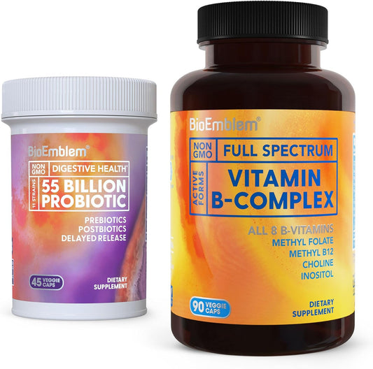 BioEmblem Vitamin B-Complex and Probiotics Supplement for Men and Women - Supports Energy, Immunity, and Digestive Health