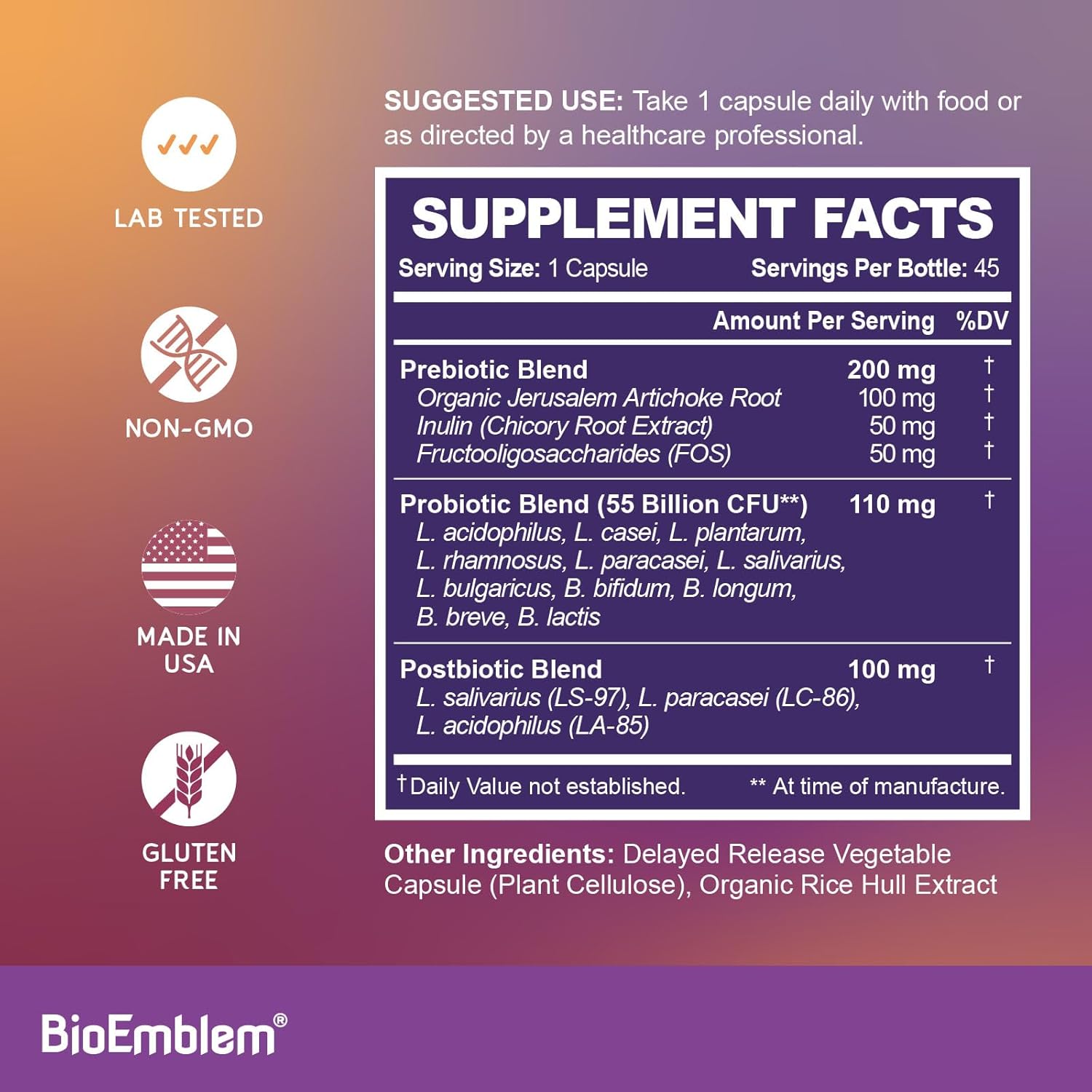 BioEmblem Vitamin B-Complex and Probiotics Supplement for Men and Women - Supports Energy, Immunity, and Digestive Health